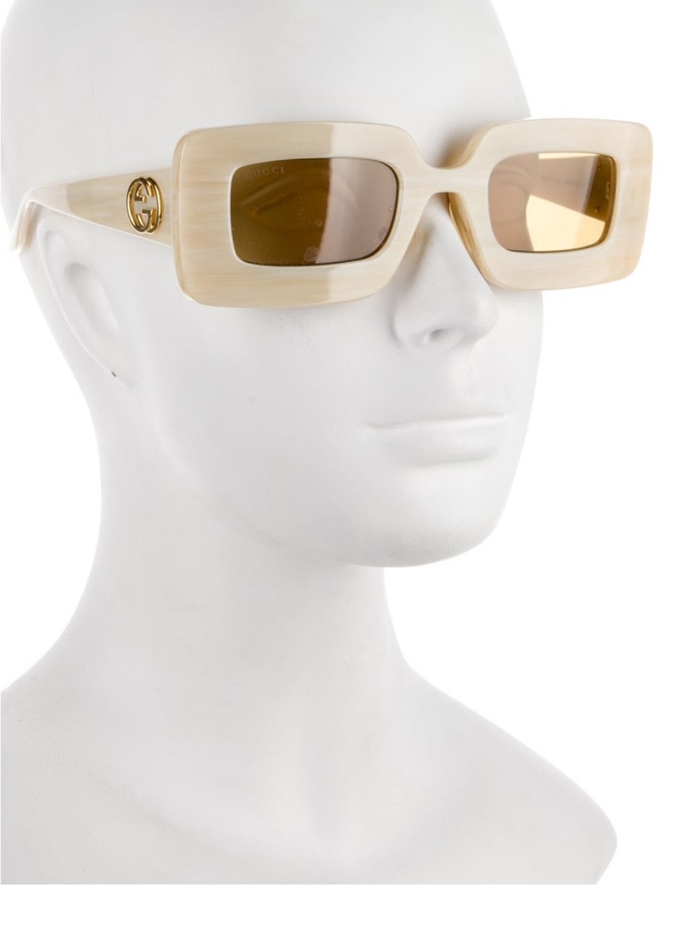 Gucci Cream Rectangular Sunglasses with Gold GG Accents